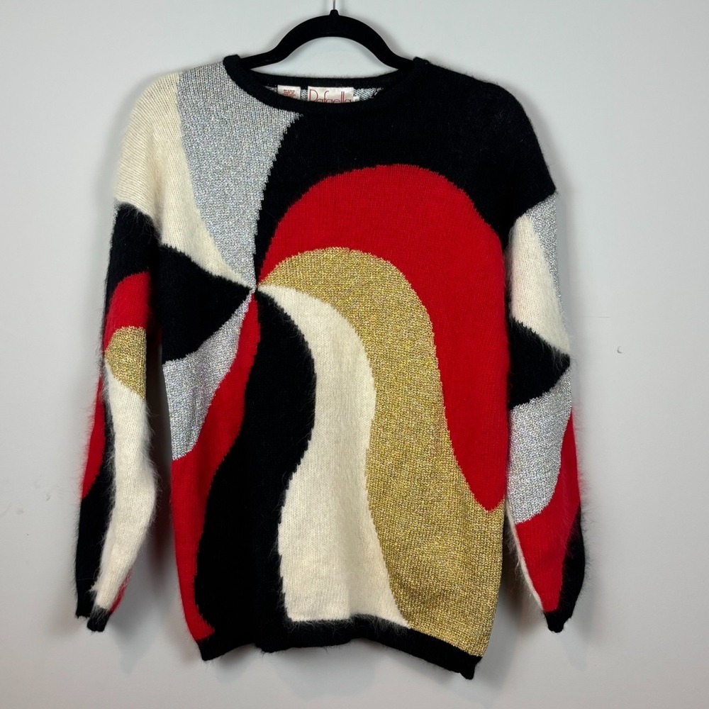 Rafaella Vintage 80's‎ 90's Angora Lambswool Abstract Sweater Petite SM Mob Wife